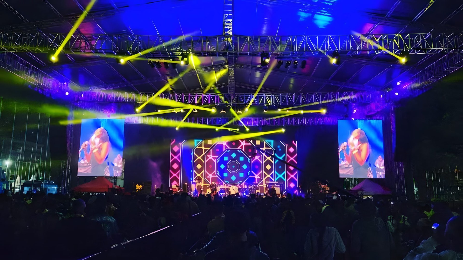 MoSound festival stage with lighting and LED screens